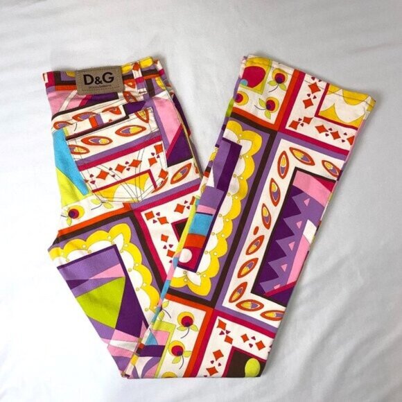 Dolce & Gabbana Pants - Dolce & Gabbana Vintage Multicolor Abstract Print Jeans EU Size 33 US 12